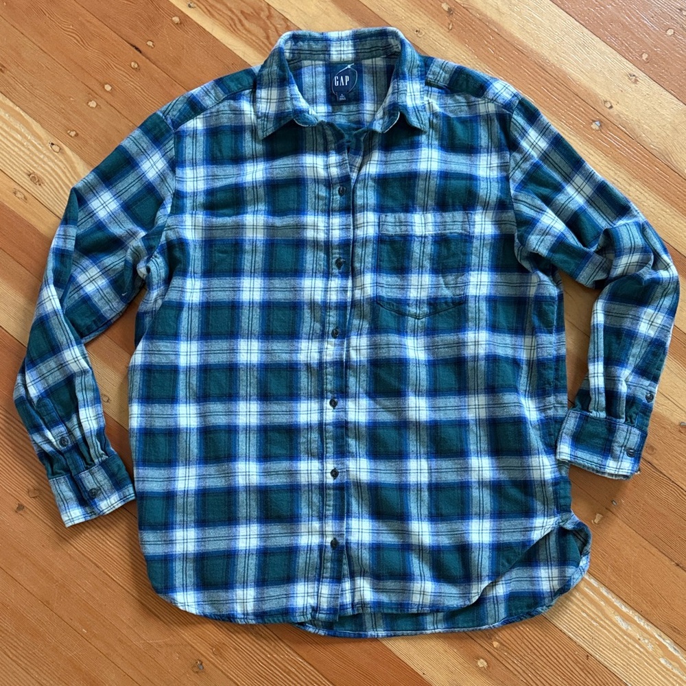 Gap Green Plaid Long Sleeve Button Down Shirt Large Tall